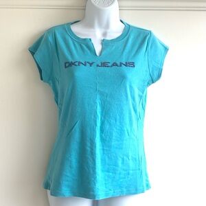 DKNY Blue Fitted T-Shirt with Cap Sleeves